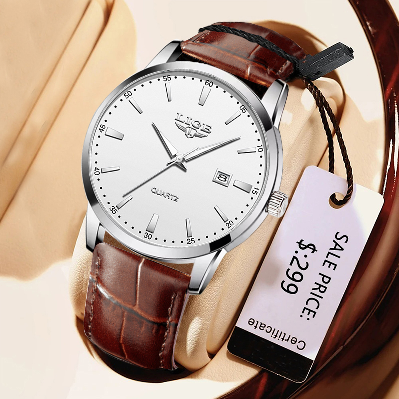 Leather Watch Band Men - Reloj LIGE para Hombre, correa de